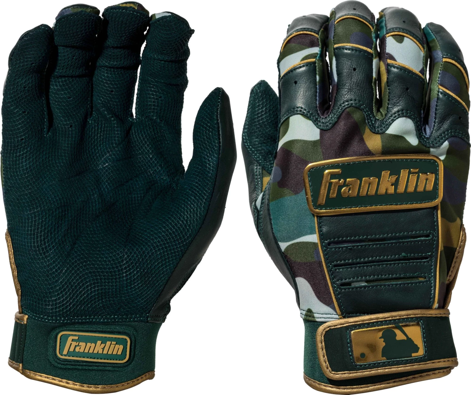 Franklin Adult CFX Pro Chrome Memorial Day Batting Gloves For Men Green/gold 2 Franklin Adult CFX Pro Chrome Memorial Day Batting Gloves For Men Green/gold