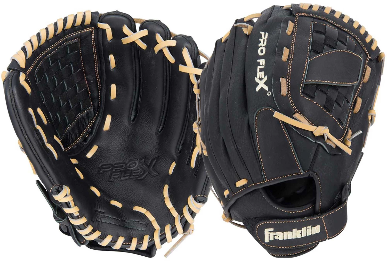 Franklin 12" Adult Pro Flex Hybrid Series Baseball Glove For Unisex Black/tan 3 Franklin 12" Adult Pro Flex Hybrid Series Baseball Glove For Unisex Black/tan